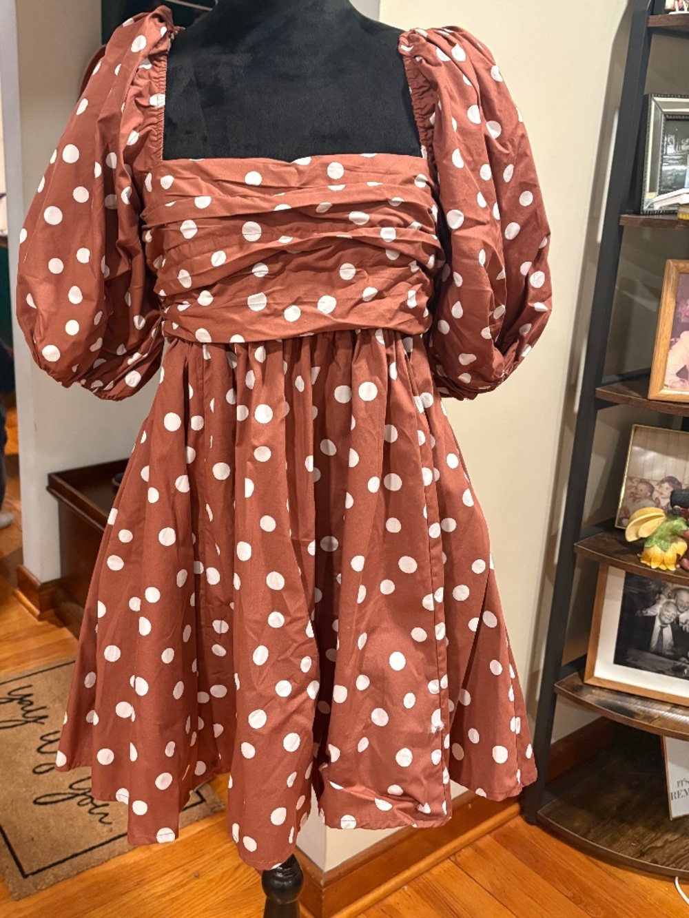 Abercrombie and Fitch Emerson Brown Polka Dot Poplin Puff Sleeve Dress Size Med